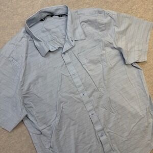 Travis‎ Mathew Shirt Mens 2XL Blue Striped Button Up Lightweight Stretch Travel